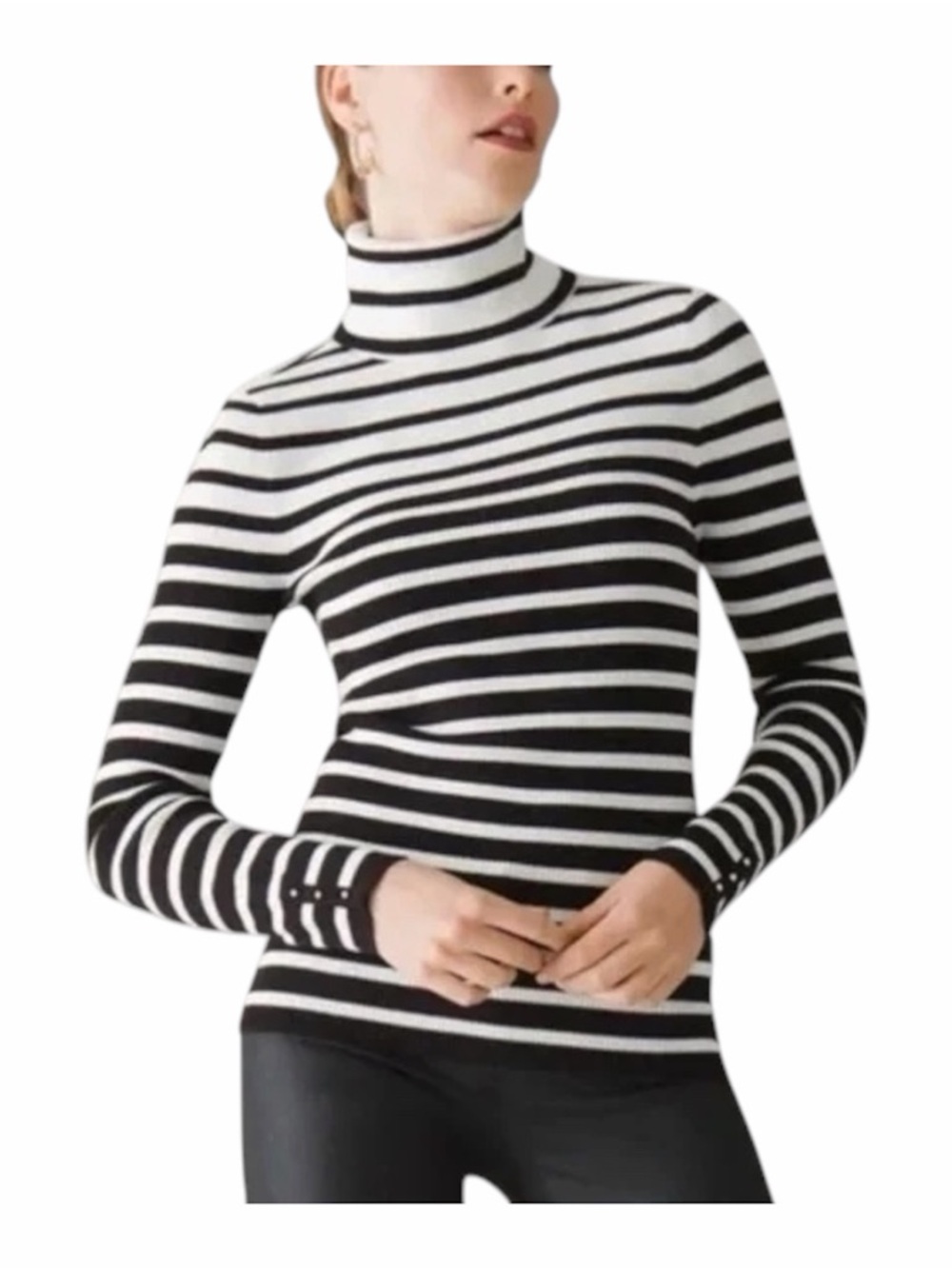 White House Black Market Black and White Striped Turtleneck Sweater Medium